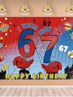 Happy Birthday 67 Spider-Web Wall Mural - Red & Blue
